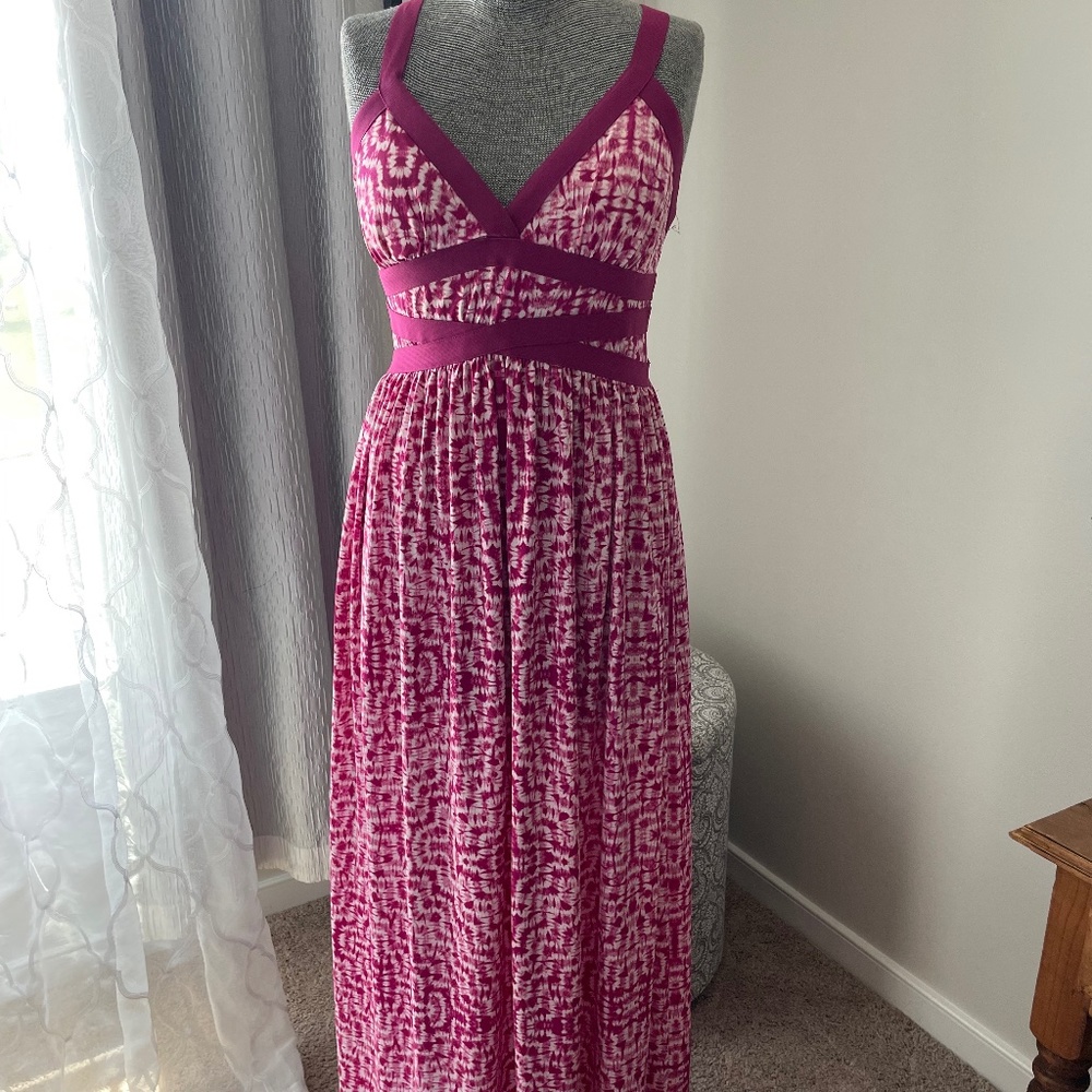 " Sophia" Bright magenta and white summer maxi dress